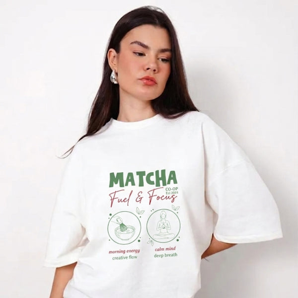 Funny Matcha Facts Oversized Boxy T-Shirt