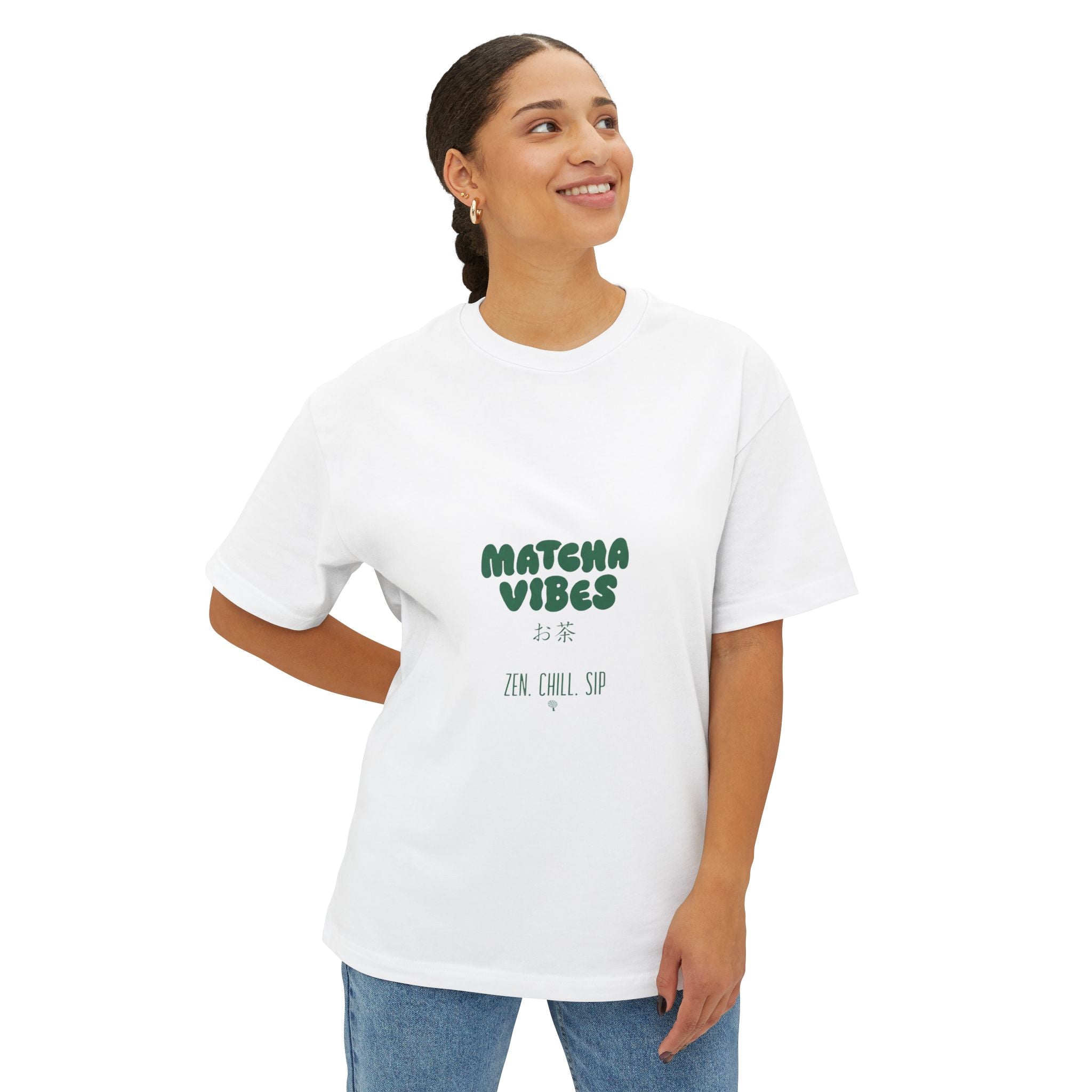 Minimal Green Tea Graphic Oversized T-Shirt