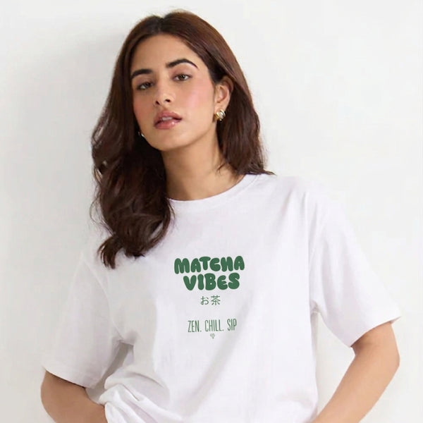 Minimal Green Tea Graphic Oversized T-Shirt
