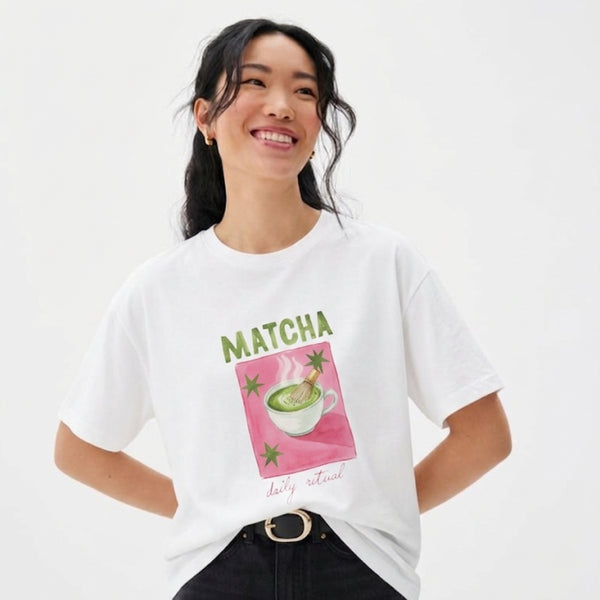 'Matcha' Cup Illustration Oversized T-Shirt